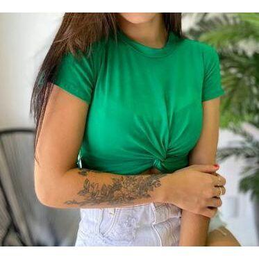 Imagem de Blusa cropped feminino nozinho manga curta viscolycra sem bojo moda blogueira tendência feminina