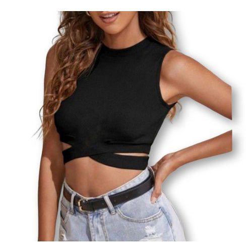 Imagem de Blusa Cropped feminino recorte lateral viscolycra cavada tendência estilo