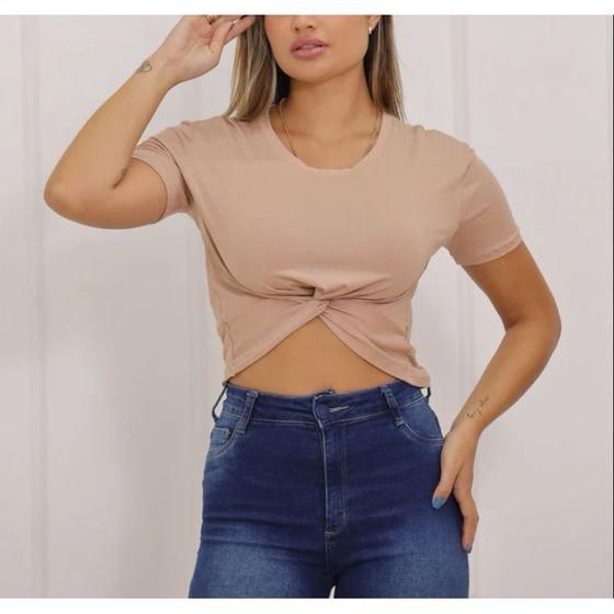 Imagem de Blusa Cropped feminino viscolycra manga curta nozinho elegante