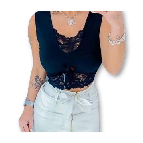 Imagem de Blusa cropped forro renda sobreposta regata estilo blogueira