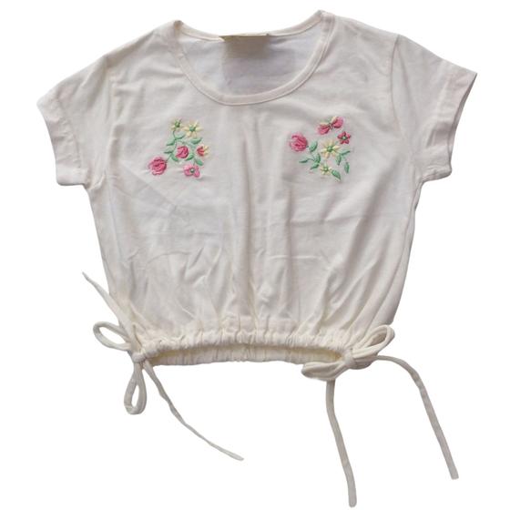 Imagem de Blusa Cropped infantil fem Vrasalon cru bordado flores