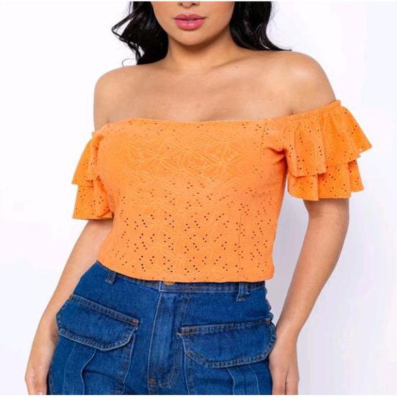 Imagem de Blusa cropped laise ciganinha 2 babados moda feminina