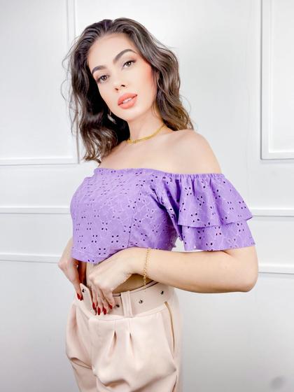 Imagem de Blusa Cropped laise ciganinha manga curta babados feminino estilo