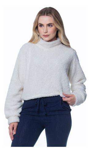 Imagem de Blusa Cropped Manga Longa Teddy Pelinho Gola Alta Branco