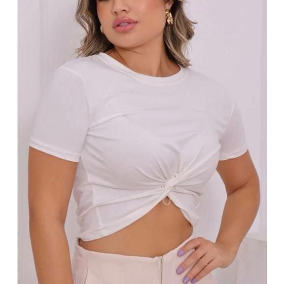 Imagem de Blusa cropped nozinho frontal moda feminina tecido viscolycra