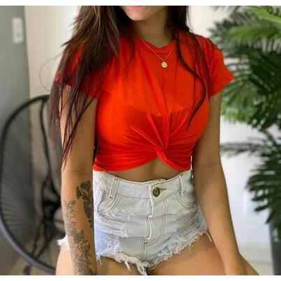 Imagem de Blusa cropped nozinho manga curta viscolaycra sem bojo moda blogueira