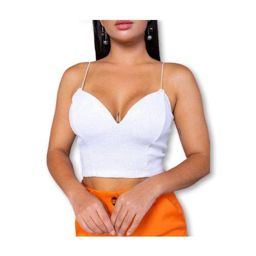 Imagem de Blusa cropped paetê com bojo alça extra fina tendência feminina