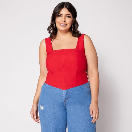 Imagem de Blusa Cropped Plus Corset com Bojo Vermelho