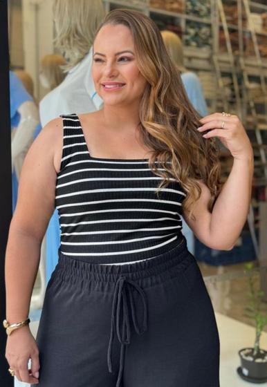 Imagem de Blusa Cropped Plus Size Canelada com Alça Larga