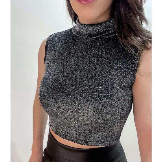 Imagem de Blusa cropped poliamida lurex regata gola alta feminino