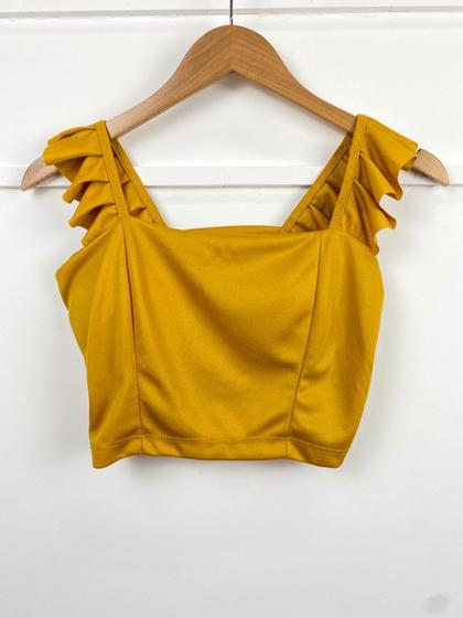 Imagem de Blusa Cropped poliéster alça babado com bojo moda feminina casual