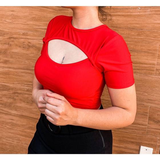 Imagem de Blusa cropped poliéster manga curta decote vazado feminino