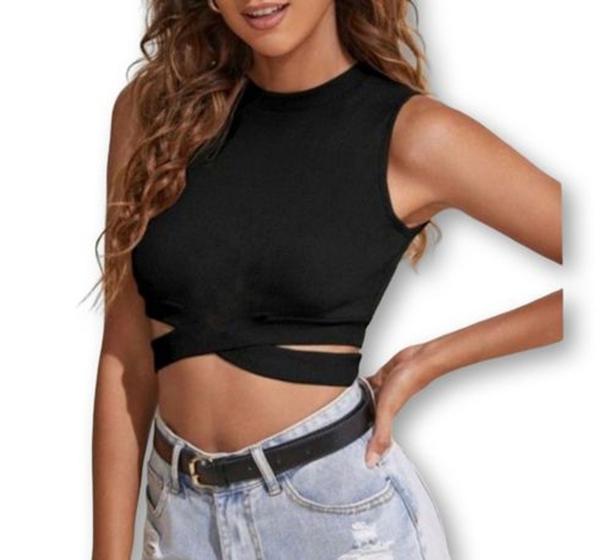 Imagem de Blusa Cropped recorte lateral viscolycra cavada feminina elegante