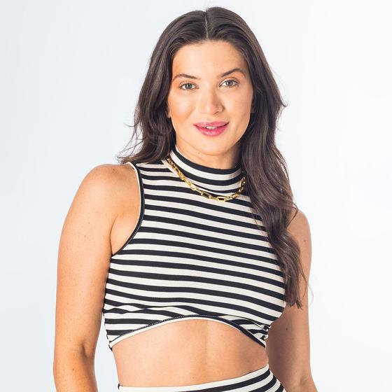 Imagem de Blusa Cropped Regata Canelado Gola Alta Listrada Onda Casual