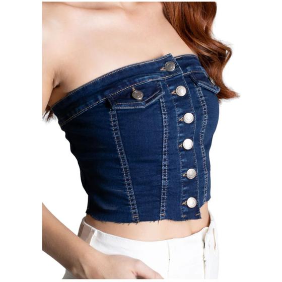 Imagem de Blusa Cropped Sawary Jeans C/ Botões Frontais - 275587