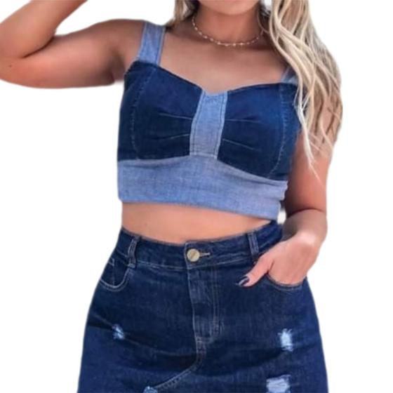 Imagem de Blusa Cropped Sexifit Zíper Jeans Muito Elastano Lançamento