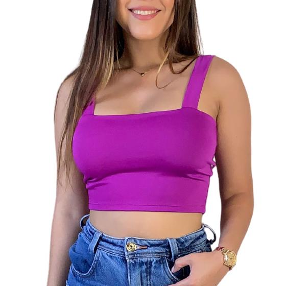 Imagem de Blusa Cropped Top Alça Larga Suplex Forrado Tecido Duplo