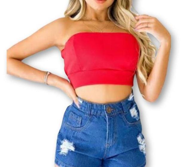 Imagem de blusa cropped top faixa poliéster moda feminina