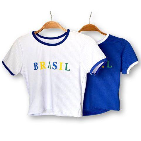 Imagem de Blusa Cropped top feminino canelada manga curta Brasil fashion