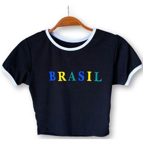 Imagem de Blusa Cropped top feminino canelada manga curta Brasil fashion