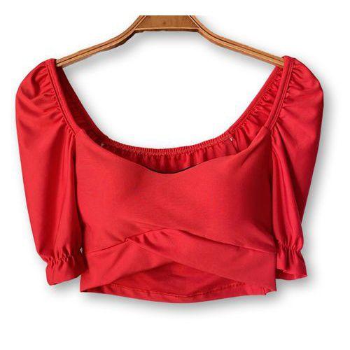 Imagem de Blusa cropped top poliéster manga bufante feminino com bojo transpassado