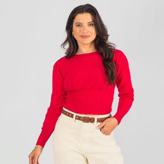 Imagem de Blusa Cropped Tricot Modal Feminina Trançada Manga Princesa