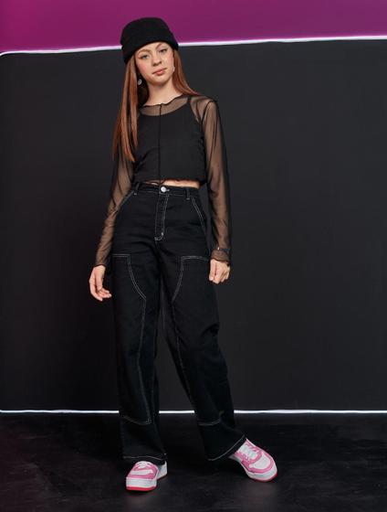 Imagem de Blusa Cropped Tule Com Top Preto Dway
