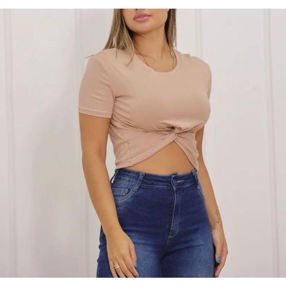 Imagem de Blusa cropped viscolycra manga curta nózinho feminino básico