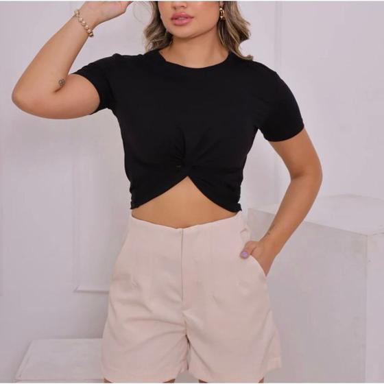 Imagem de Blusa Cropped viscolycra manga curta nozinho feminino moda