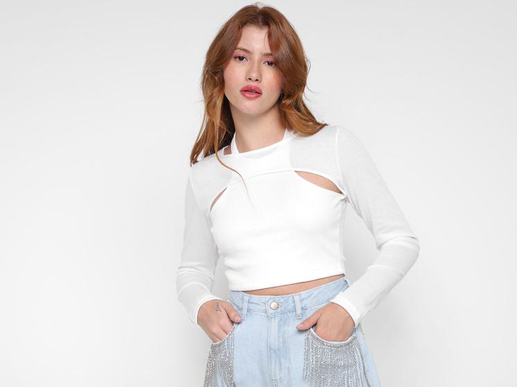 Imagem de Blusa Cropped Vista Magalu Ribana Cut Out Manga Longa