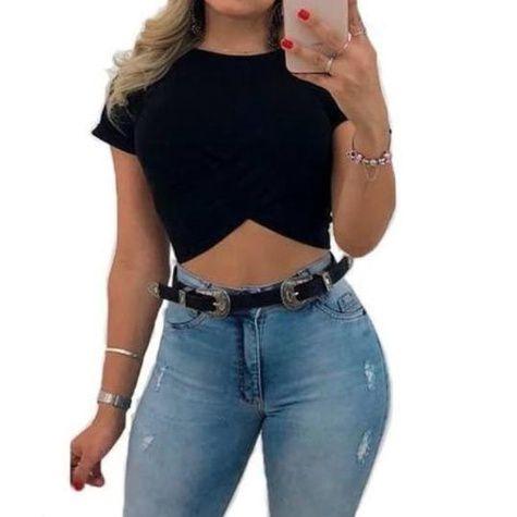 Imagem de Blusa cropped x canelado manga curta tecido confortavel