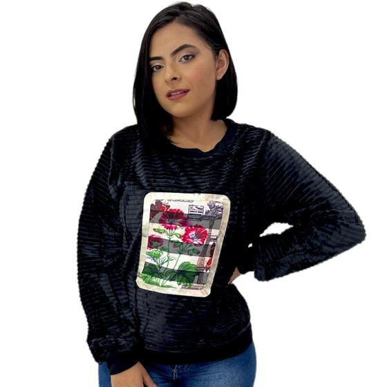 Imagem de Blusa De Frio Feminina Aveludada Manga Longa Gola Careca