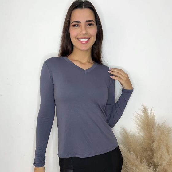 Imagem de Blusa de frio Feminina Gola V Manga Longa casual, inverno