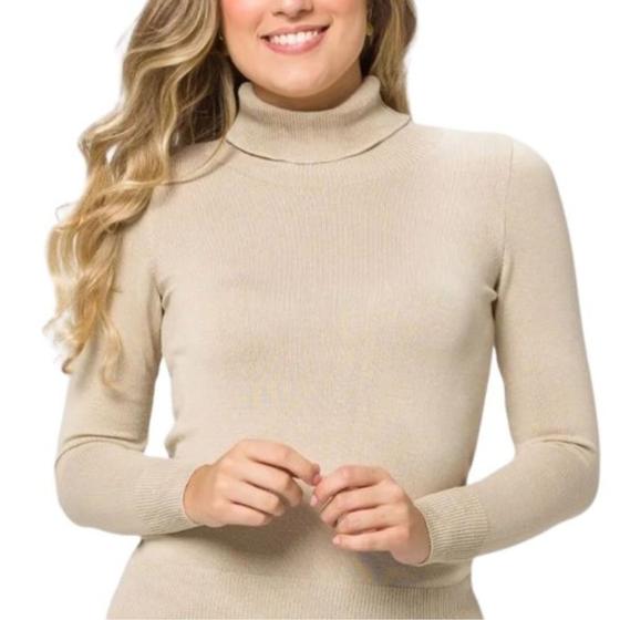 Imagem de Blusa De Frio Feminina Trico Gola Alta Cacharrel Lã Elegante Inverno 2024