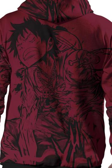 Imagem de Blusa de Frio Masculina Moletom Tipo Canguru One Piece Luffy Bordo