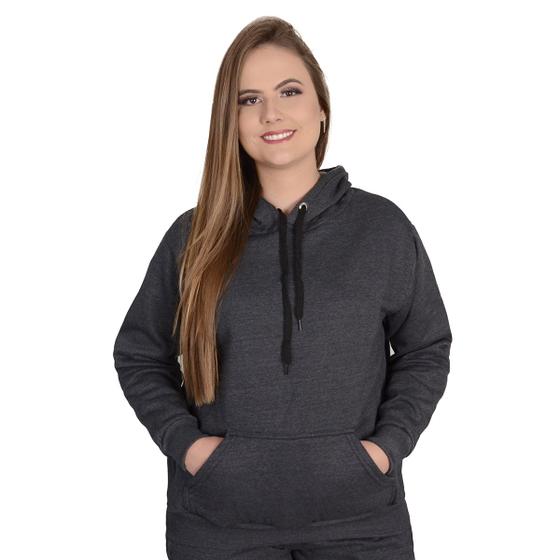 Imagem de Blusa De Frio Moletom Feminino Peluciado Com Capuz E Cordão LISO 0201