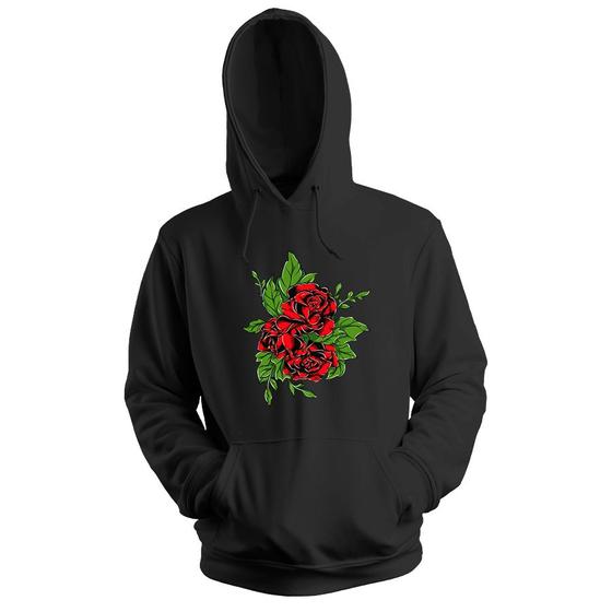 Imagem de Blusa de Frio Moletom flanelado com Capuz Estampa Digital Unissex Envio Imediato Flor Rosas