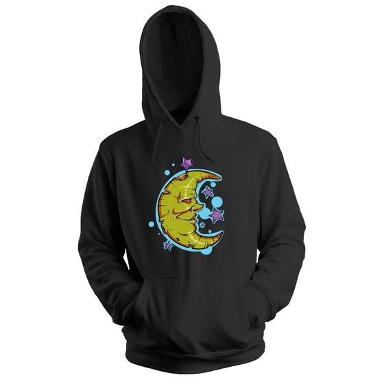 Imagem de Blusa de Frio Moletom flanelado com Capuz Estampa Digital Unissex Envio Imediato Lua e estrelinhas