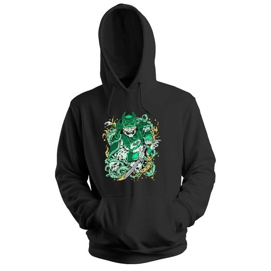 Imagem de Blusa de Frio Moletom flanelado com Capuz Estampa Digital Unissex Envio Imediato Samurai Japonês Verde