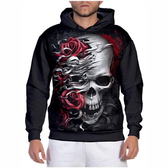 Imagem de Blusa de Frio Moletom Masculino de Caveira Estampada Casaco de Moleton