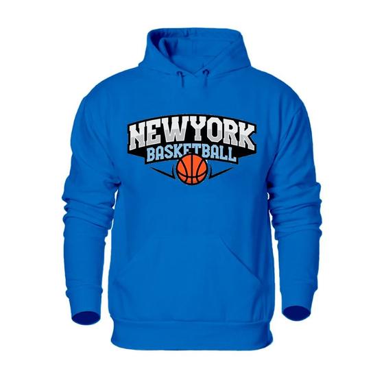 Imagem de Blusa de Frio Moletom Masculino Flanelado Estampa Basquete Punho e Capuz Cordao Ajustavel