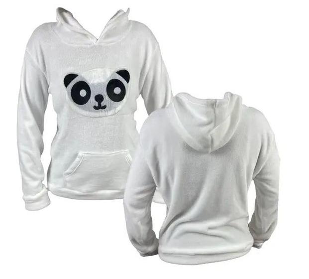 Imagem de Blusa de Frio Pelúcia Moletom Panda Capuz Pelinho Feminina