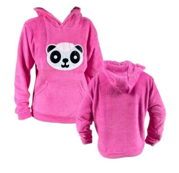 Imagem de Blusa de Frio Pelúcia Moletom Panda Capuz Pelinho Feminina