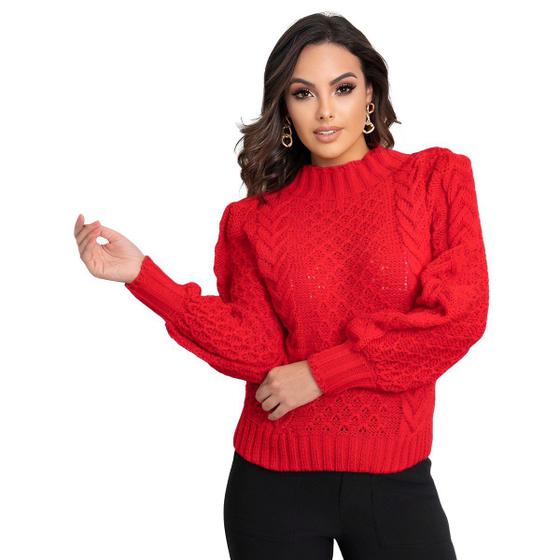 Imagem de Blusa de Frio Tricot Gola Alta Luxo Trança Blogueira Mulher Moda Lindo Tendência Lançamento Top Estilosa