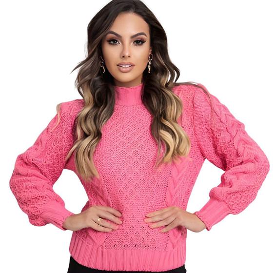 Imagem de Blusa de Frio Tricot Proteção Quente Moderna Lançamento Top Inverno Blogueira Moda Confortável Tendencia Tiktok