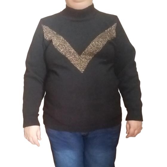 Imagem de Blusa de Lã Preta com Detalhe em Lurex Dourado Tam G2 Plus Size Rethi