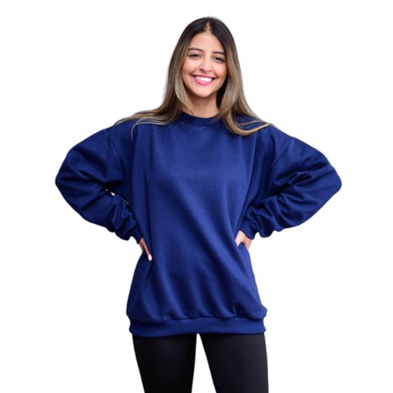 Imagem de Blusa de Moletom Felpado Gola Careca Liso Uniforme Feminino