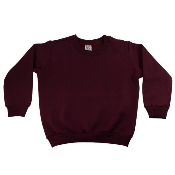 Imagem de Blusa de Moletom Infantil Flanelado Bordo Punho Basico 4 A 8 dia a dia Frio Inverno Quentinho Uniforme Escolar Menino Menina Presente  Baby Deluxe
