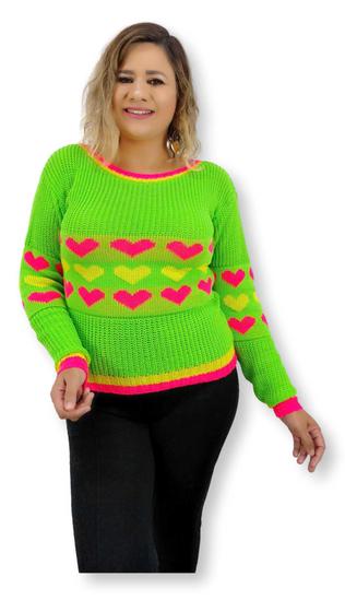 Imagem de Blusa De Tricot Feminina Corações Inverno Frio Malha