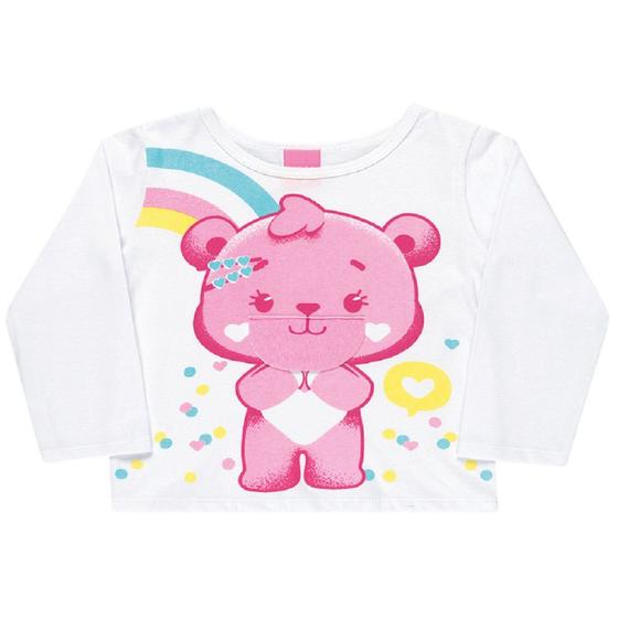 Imagem de blusa de ursinho infantil feminina manga longa com glitter malha algodão várias cores tamanhos 2 e 3 anos